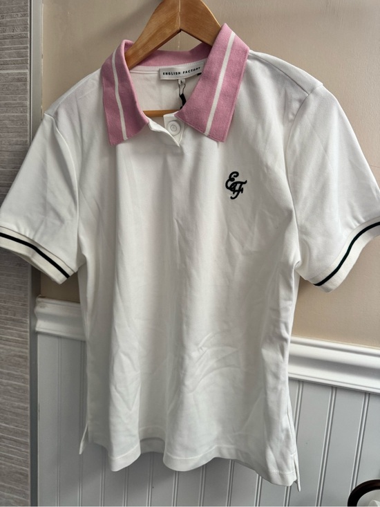 English Factory Tops - English Factory White Polo with Pink Stripe Collar and Green Trim